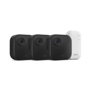 Blink Outdoor 4 – Wireless smart security camera, two-year battery life, 1080p HD day and infrared night live view, two-way talk. Sync Module Core included – 3 camera system