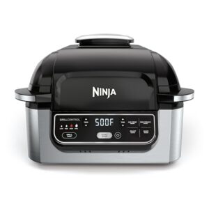 Ninja | Indoor Grill | Foodi | 5-in-1 (Grill, Air Fry, Roast, Bake, and Dehydrate | Fits up to 3lb Roast | Smoke Control System and Dishwasher Safe Parts| Black/Grey | AG301