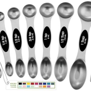 Spring Chef Stainless Steel Magnetic Measuring Spoons Set with Strong N45 Magnets, Heavy Duty Metal Kitchen Gadgets for Baking & Cooking, Fits in Most Kitchen Spice Jars, Set of 8 with Leveler, Black