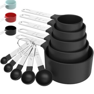 TILUCK Measuring Cups & Spoons Set, Stackable Cups and Spoons, Nesting Measure Cups with Stainless Steel Handle, Kitchen Gadgets for Cooking & Baking (Black)