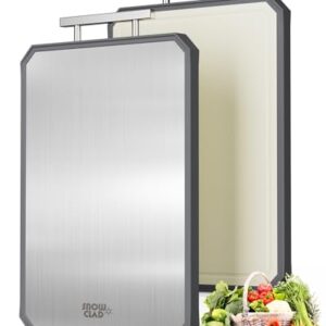 SNOWCLAD Stainless Steel Cutting Board,Double Sided Steel Bread Boards for kitchen,Stainless Steel/Wheat straw pp Large Board for meat,non toxic Chopping,16 * 11 Inch,Dishwasher Safe