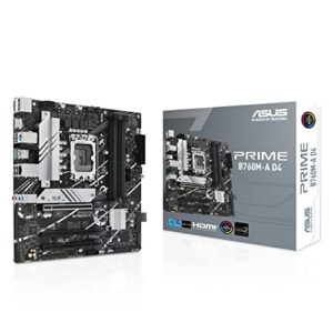 ASUS Prime B760M-A D4 Intel® B760 (LGA 1700)(13th and 12th Gen) mATX Motherboard, PCIe 4.0, 2xM.2 Slots,2.5Gb LAN, DisplayPort,Dual HDMI,Rear USB 3.2 Gen 2, Front 1 Type-C®, Aura Sync