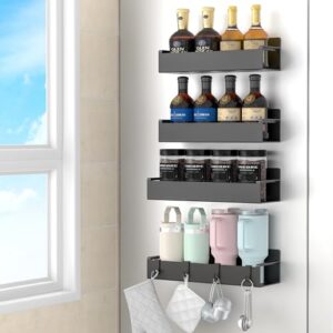 HuggieGems 4 Pack Magnetic Spice Rack Organizer for Refrigerator and Oven, Black Fridge Organizers and Storage for Kitchen