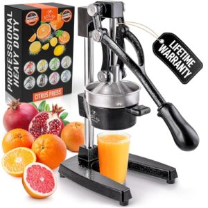 Zulay Kitchen Cast Iron Juicer - Easy-to-Clean Heavy-Duty Manual Juicer, Professional Citrus Juicer - Stainless Steel Lemon Squeezer - Manual Citrus Press & Orange Squeezer - Orange Juicer (Black)