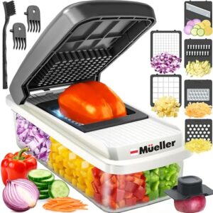Mueller Vegetable Chopper Mandoline Slicer, Food Veggie Chopper, Cheese Grater, Onion Vegetable Cutter with Container, Dicer, Kitchen Gadgets & Essentials, White Sand/Grey