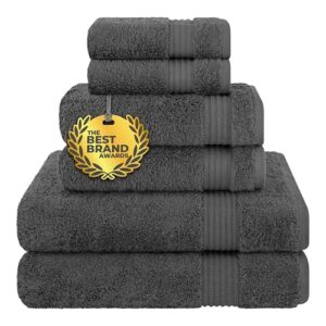 Cotton Paradise Juego de 6 toallas 100% algodón turco suaves y absorbentes para baño 2 toallas de baño 2 toallas de mano 2 toallitas, juego de toallas color gris oscuro