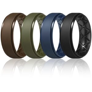 Egnaro Men's Rings 8.5mm Wide-2mm Thick Inner Arc Ergonomic Breathable Rubber Wedding bands-Hypoallergenic for Gym/Outdoor/Gift((1-7 Variety Pack with Half Size)