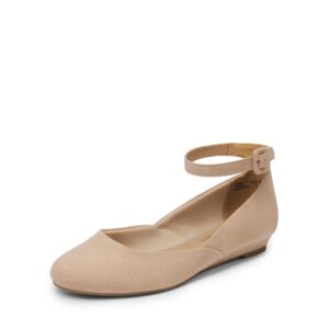 DREAM PAIRS Women's Dress Flats Ballet Low Wedge Round Toe Ankle Strap Comfortable Casual Flats Shoes
