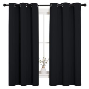 NICETOWN Pitch Black Solid Thermal Insulated Grommet Blackout Curtains/Drapes for Bedroom Window (2 Panels, 42 inches Wide by 63 inches Long, Black)