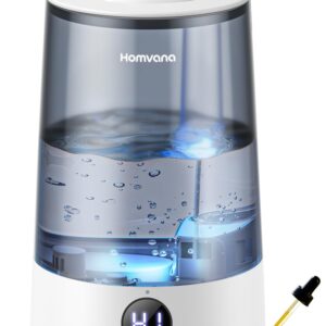 Homvana Humidifiers for Bedroom Home, 3.6 L Cool Mist Top-Fill 34H Super Long Time, Quiet 23dB, Baby Humidifier, Oil Diffuser for Large Room, House, Plant, Nursery, Office, BPA FREE, Ultrasonic (Grey)