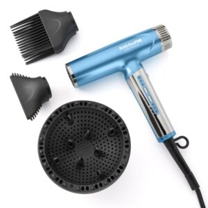 BaBylissPRO Nano Titanium Professional Nano Light Ionic Dual-Voltage Lightweight Hair Dryer, Portable Travel Professional Styling Tool with Diffuser, Blow Dryer Set for All Hair Types