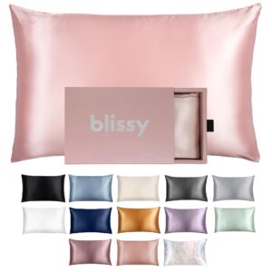 Blissy Silk Pillowcase - 100% Pure Mulberry Silk - 22 Momme 6A High-Grade Fibers - Silk Pillow Cover for Hair & Skin - Regular, Queen & King (Pink, Queen)