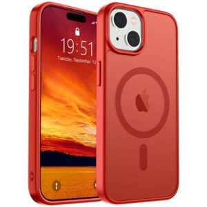 SUPFINE Magnetic for iPhone 15 Case (Compatible with MagSafe) (Military Grade Drop Protection) Slim Translucent Matte Shockproof with Anti-Fingerprint Phone Case, Red