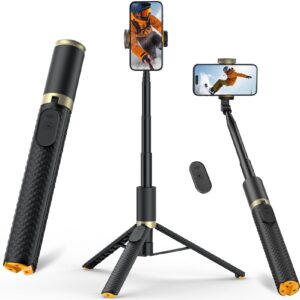 Vimose Phone Tripod & Selfie Stick with Remote, Portable, Lightweight for Video Recording Vlog, Extendable Travel Tripod Stand Compatible with iPhone Android, Black, 62"