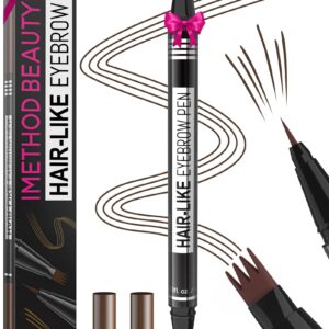 iMethod Microblading Eyebrow Pen - Eyebrow Pencil Magical 2-in-1 Dual-Ended Eye Brow Pencils for Women with 4-Fork-Tip & Precise Brush-Tip Create Natural Hair-Like Brows, Last All-Day, Dark Brown