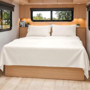 Short Queen Size 4 Piece Sheet Set - RV Short Queen, Soft, Breathable and Cooling Bed Sheets Set with Deep Pockets - Hotel Luxury Bedding for Women, Men, Kids, Teens, Boys and Girls - Antique White