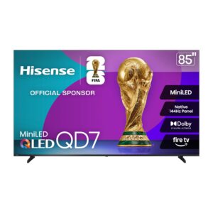 Hisense 85" Class QD7 Series Mini-LED 4K UHD Smart Fire TV (85QD7QF, 2025 Model) - QLED, Native 144hz, HDR10+, Dolby Vision, Dolby Atmos, Game Mode Pro, ALLM, Alexa Built in with Voice Remote, MEMC