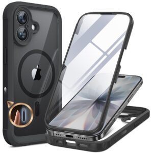 Miracase for iPhone 17 Case 6.3'', Full-Body Bumper Military Drop Protection Outdoor Phone case with Built-in Glass Screen &Camera Control,Easy Installation,No Gap,Compatible with MagSafe,Black