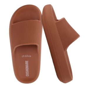 CUSHIONAIRE Feather EVA Slides for Women – Comfortable Slip On Womens Slippers, Indoor Outdoor Shower Shoes, Beach Essential Cloud Slides