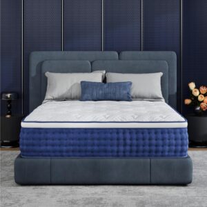 King Size Mattress, 12 Inch Hybrid Mattress King Size, Medium Feel Foam and Individual Pocket Springs, Extra Edge Support, Pressure Relief, CertiPUR-US, Blue