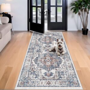 Washable 4x8 Hallway Area Rug: Vintage 8ft Water Resistant Soft Runner Rug for Entry Kitchen Non Slip Wide Low Pile Carpet for Living Room Bedroom Thin Floor Mat for Bathroom Dining Room(Brick,4x8)