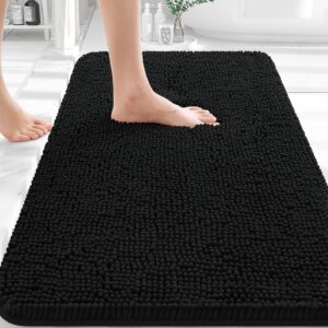 OLANLY Black Bathroom Rug 30x20, Extra Soft Absorbent Chenille Bath Rugs, Rubber Backing Quick Dry, Machine Washable Bath Mats for Bathroom Floor, Tub and Shower, Home Decor Accessories
