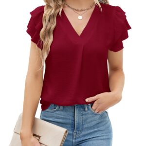 Blooming Jelly Womens Dressy Casual Shirts Short Sleeve V Neck Work Blouse Business Casual Summer Tops 2026