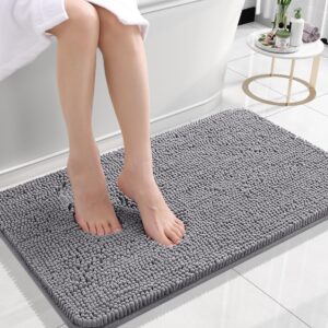 OLANLY Bathroom Rugs 30x18, Extra Soft Absorbent Chenille Bath Rugs, Rubber Backing Quick Dry, Machine Washable Bath Mats for Bathroom Floor, Tub and Shower, Home Decor Accessories, Grey