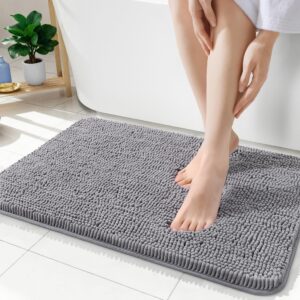 OLANLY Bathroom Rugs 35x24, Extra Soft Absorbent Chenille Bath Rugs, Rubber Backing Quick Dry, Machine Washable Bath Mats for Bathroom Floor, Tub and Shower, Home Decor Accessories, Grey