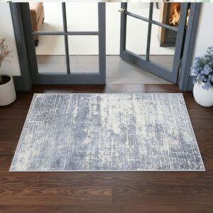 Washable 2x4 Kitchen Area Rugs: Abstract Stain-Resistant Sink Rug Non-Slip Durable Doormat Ultra Soft Bedroom Nursery Besides Carpets Indoor Water Resistant Bathroom Floor Mat(2x4,Blue/Ivory)