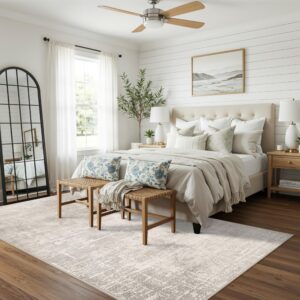 Washable 4x8 Hallway Area Rug: Abstract 8ft Water Resistant Soft Entry Kitchen Runner Rug Non-Slip Low Pile Carpet for Living Room Bedroom Thin Floor Mat for Bathroom Dining Room(4x8，Beige/Cream)