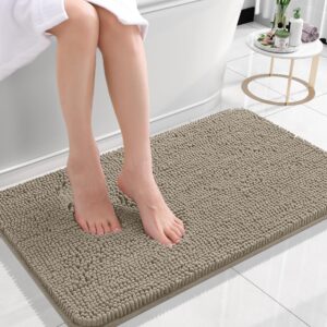 OLANLY Bathroom Rugs 24x16, Extra Soft Absorbent Chenille Bath Rugs, Rubber Backing Quick Dry, Machine Washable Bath Mats for Bathroom Floor, Tub and Shower, Home Decor Accessories, Warm Taupe