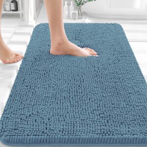 OLANLY Bathroom Rugs 30x20, Extra Soft Absorbent Chenille Bath Rugs, Rubber Backing Quick Dry, Machine Washable Bath Mats for Bathroom Floor, Tub and Shower, Home Decor Accessories, Airy Blue