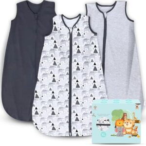 Cute Castle Baby Sleep Sack 18-24 Months - Lightweight 100% Cotton 2-Way Zipper TOG 0.5 Infant Wearable Blanket, Newborn Essentials Toddler Sleep Clothes, 3 Pack(Dark gray, Light gray, Bear)
