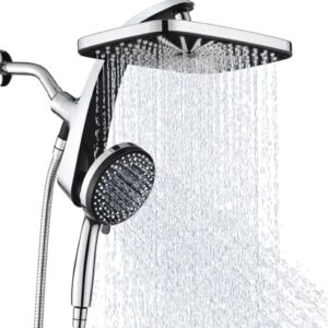High Pressure Rain Shower Head: Upgrade Shower Heads with Handheld Spray Combo with Fixed Showerhead and 10 Sprays Handheld Shower Head, Detachable Shower head Built-in Magnetic Docking and Power Jets