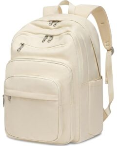 FOKDUVB Backpack for Middle High School Teen Boys Girls Large College Bookbag with Laptop Compartment Back to School Book Bags Mochilas Escolares para Niños Niñas Adolescentes (Beige, Solid)
