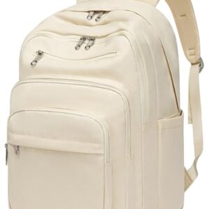 FOKDUVB Backpack for Middle High School Teen Boys Girls Large College Bookbag with Laptop Compartment Back to School Book Bags Mochilas Escolares para Niños Niñas Adolescentes (Beige, Solid)