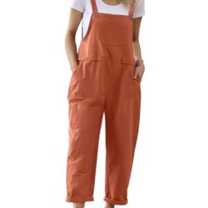 YESNO Women Long Casual Loose Bib Pants Overalls Baggy Rompers Jumpsuits with Pockets L PV9 Rust