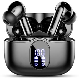 Wireless Earbuds, Bluetooth 5.4 Headphones Bass Stereo/Clear Calls, Black